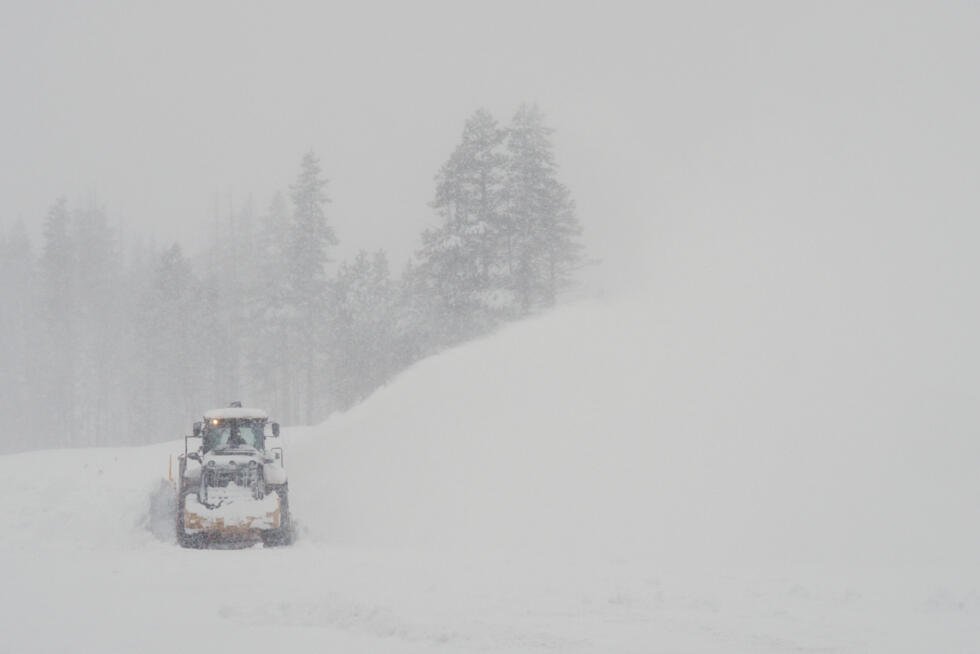 A snow storm struck on Wednesday, Feb. 18, 2026 near Soda Springs, California.