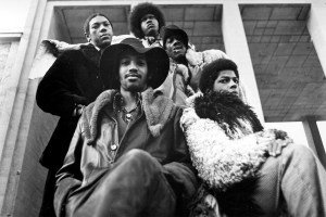 Clockwise from left: Drummer Tiki Fulwood, guitarist Tawl Ross, keyboardist Bernie Worrell, Billy "Bass" Nelson, and guitarist Eddie Hazel of the funk group Parliament-Funkadelic pose for a portrait in 1971.