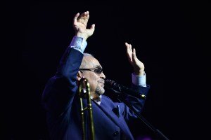 Willie Colon performs live on stage at James L. Knight Center on February 19, 2022 in Miami, Florida.