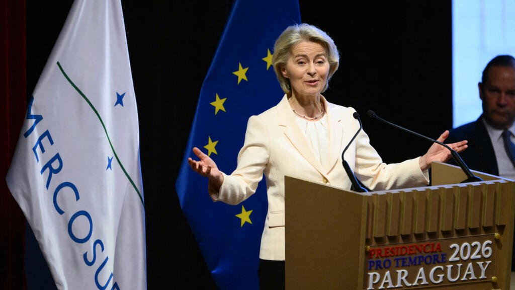 European Commission chief Ursula von der Leyen at the signing ceremony of the Mercosur trade agreement, creating one of the world's biggest free trade areas.