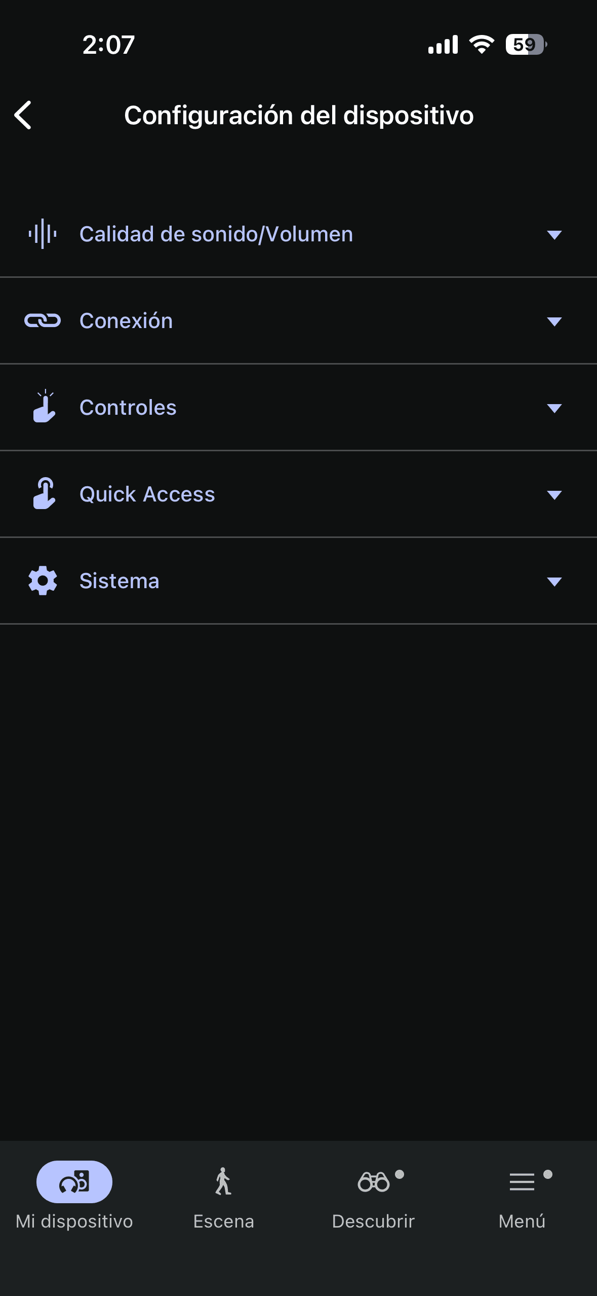 Configuración de los LinkBuds Clip. El menú de opciones.