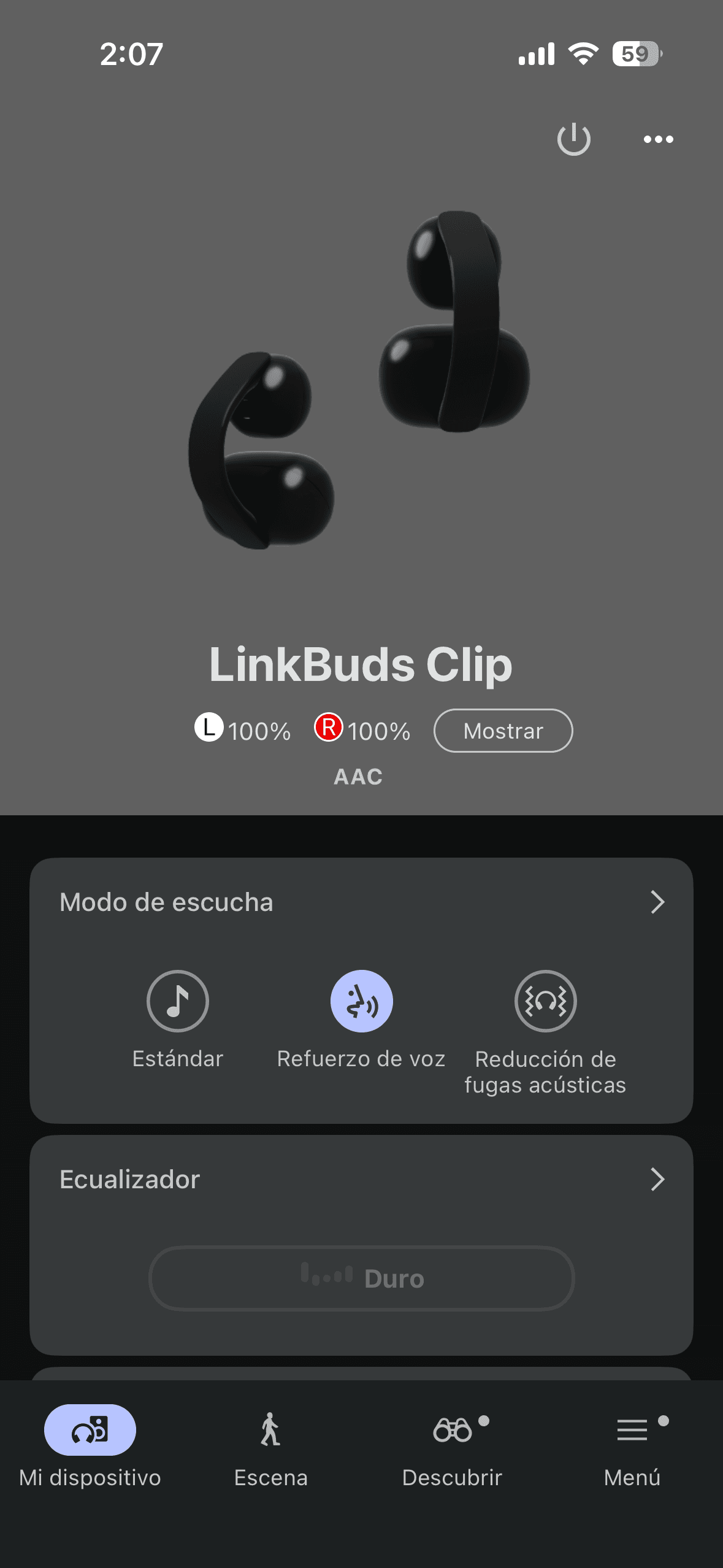 Sony Sound Connect. La primera lmina que vers es la vinculación de tus LinkBuds Clip.