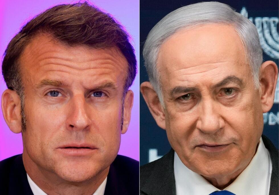Archivo. El presidente francés, Emmanuel Macron (izq.), y el primer ministro israelí, Benjamin Netanyahu.