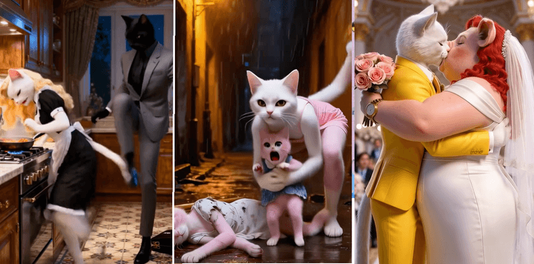 Algunas imágenes de los videos Cat Slop en TikTok.