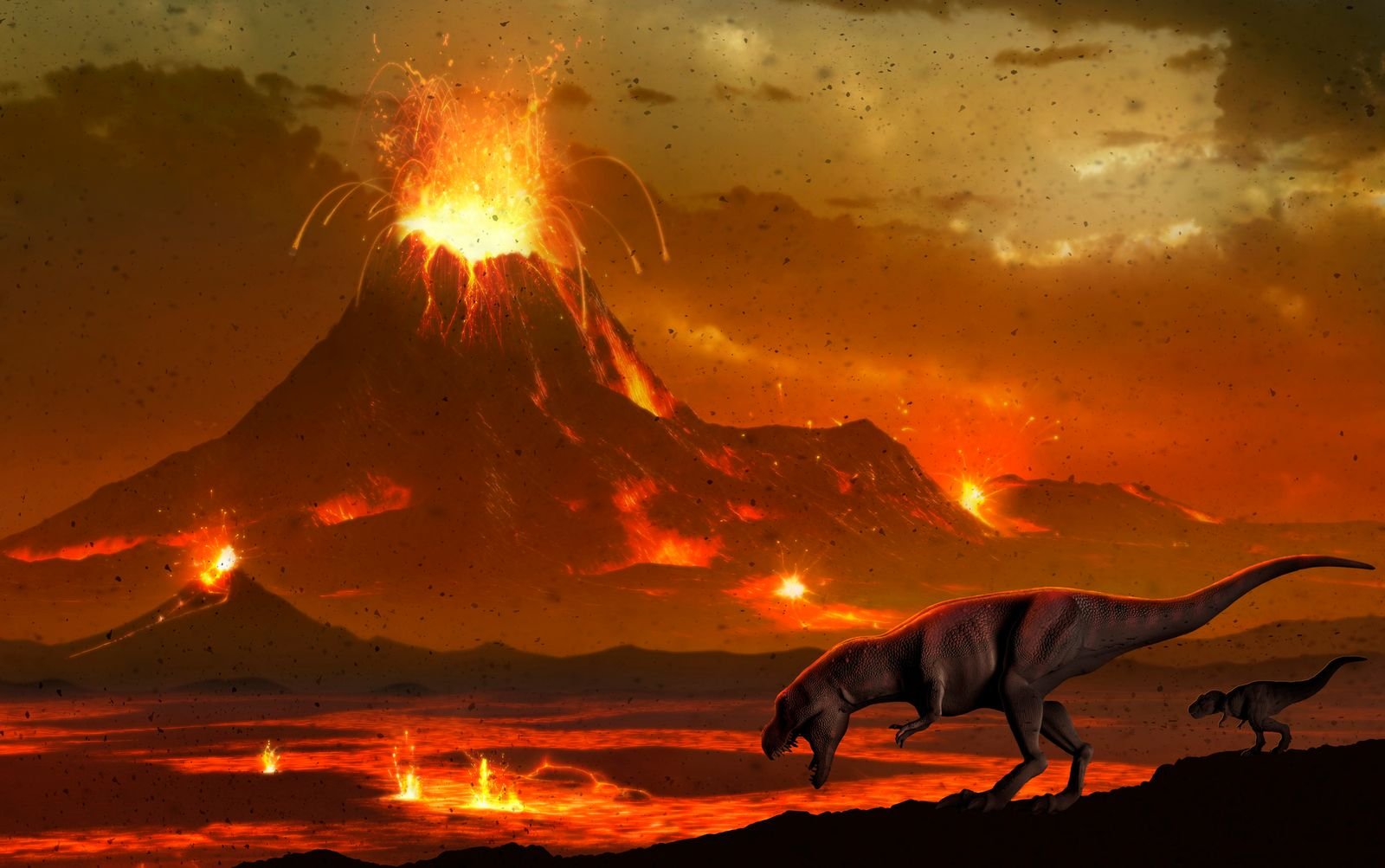 Concepto del vulcanismo extremo que ocurría en el planeta antes de que cayera el meteorito de Chicxulub.