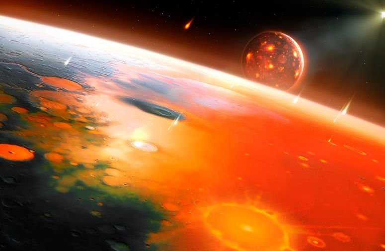 Ilustración de Theia, la Luna y la Tierra