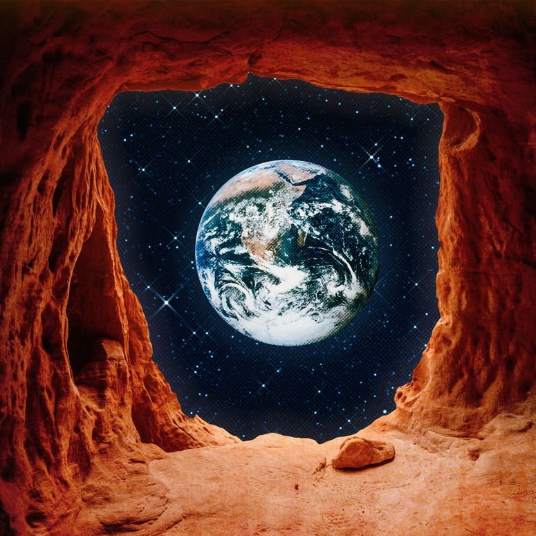 Ilustración de la Tierra vista desde una cueva. 