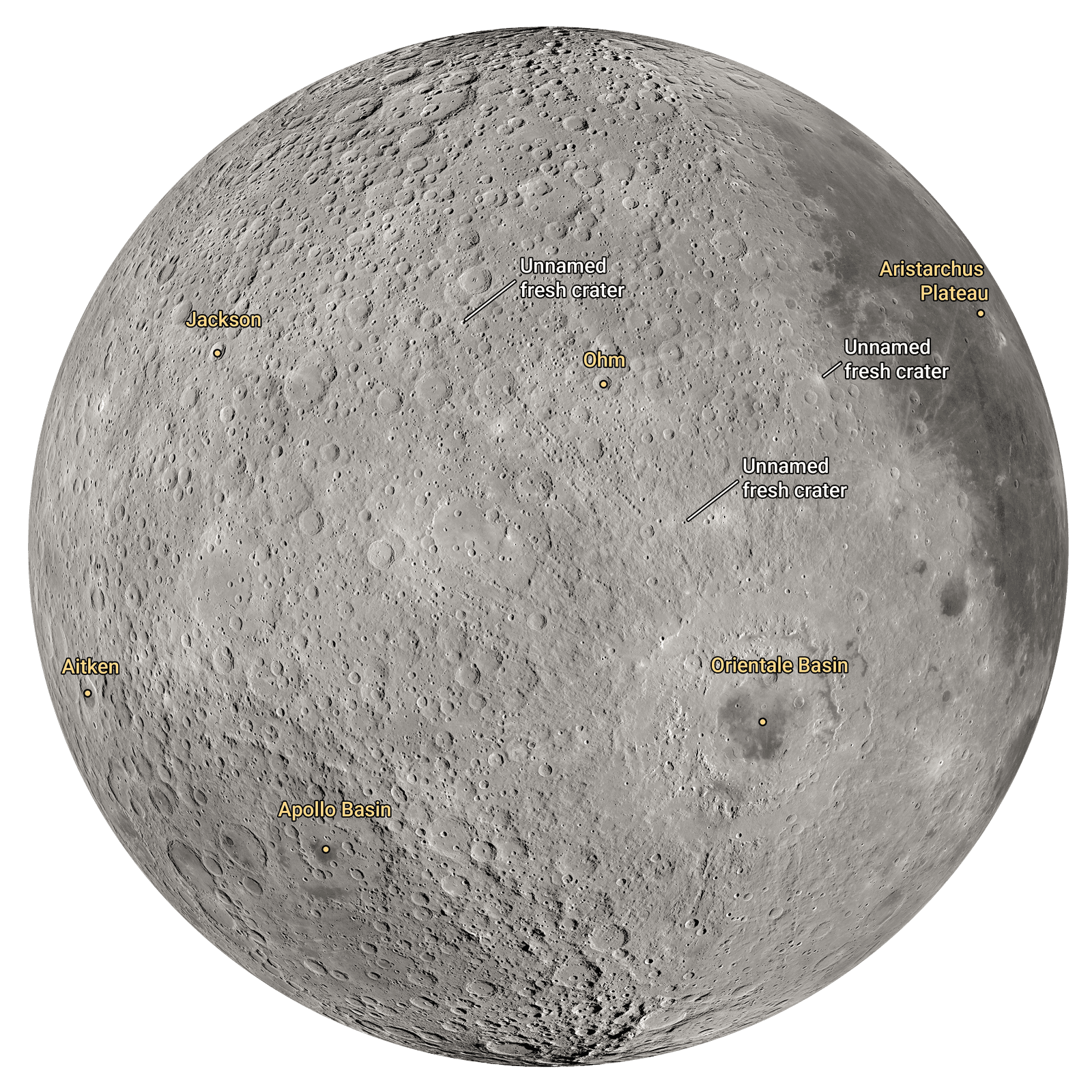 Este es el mapa lunar que est observando la tripulación de Artemis II. Los crteres sin nombre estn señalados.