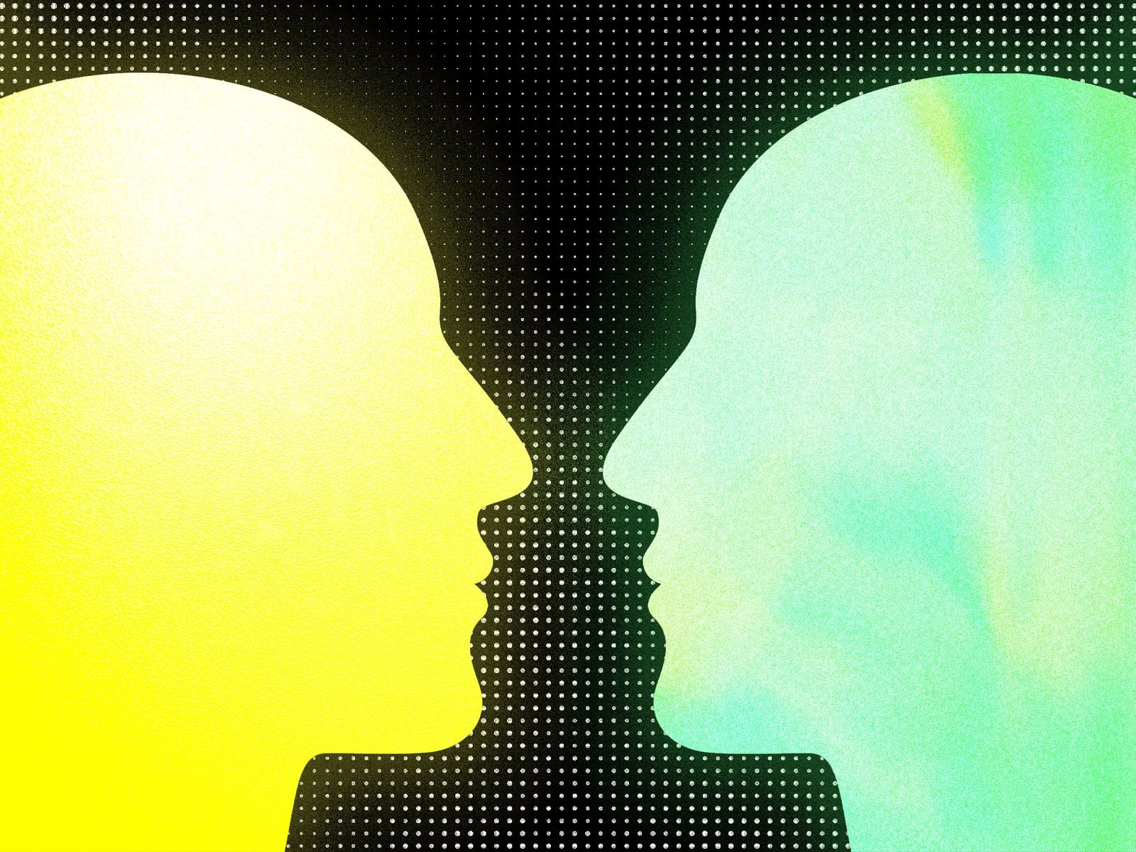 Dos cabezas de perfil en color mirndose mutuamente