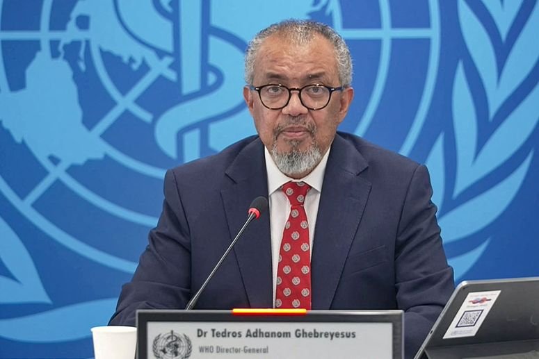 Director de la OMS, el Dr. Tedros Adhanom Ghebreyesus, en conferencia de prensa. 