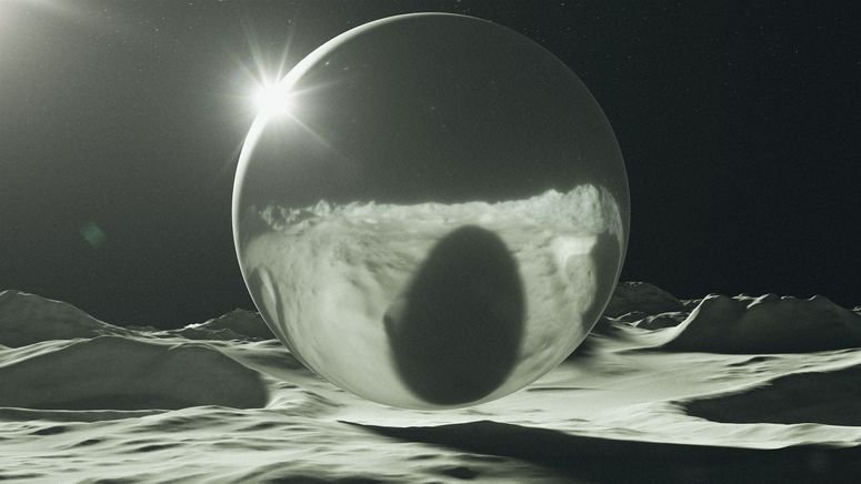 Imagen de un pasaje espacial con una esfera gigante en el medio. 