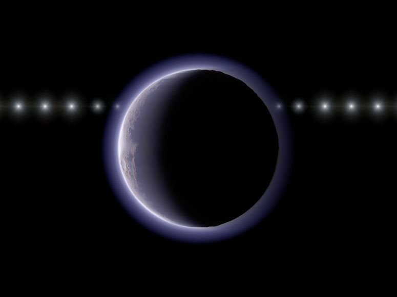 Ilustración sobre 2002 XV93 y su atmósfera tenue. 
