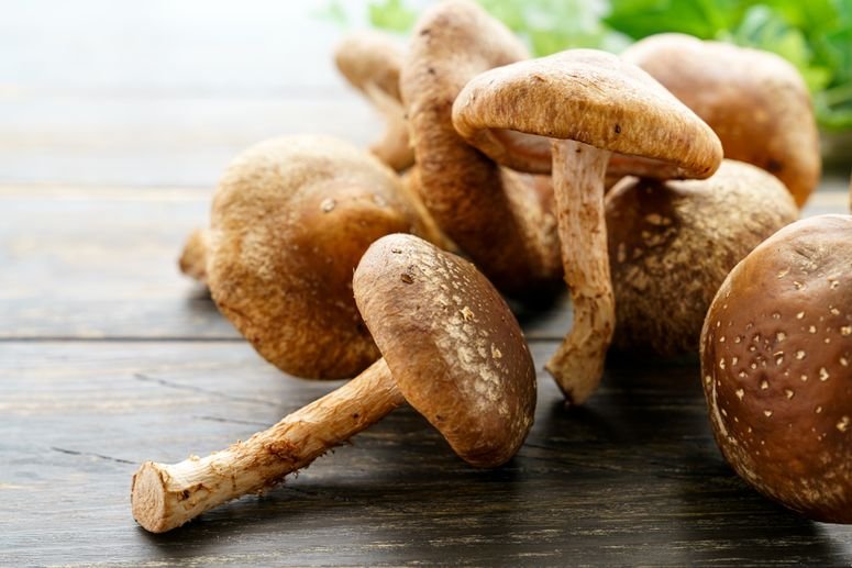 Hongos shiitake sobre una mesa.
