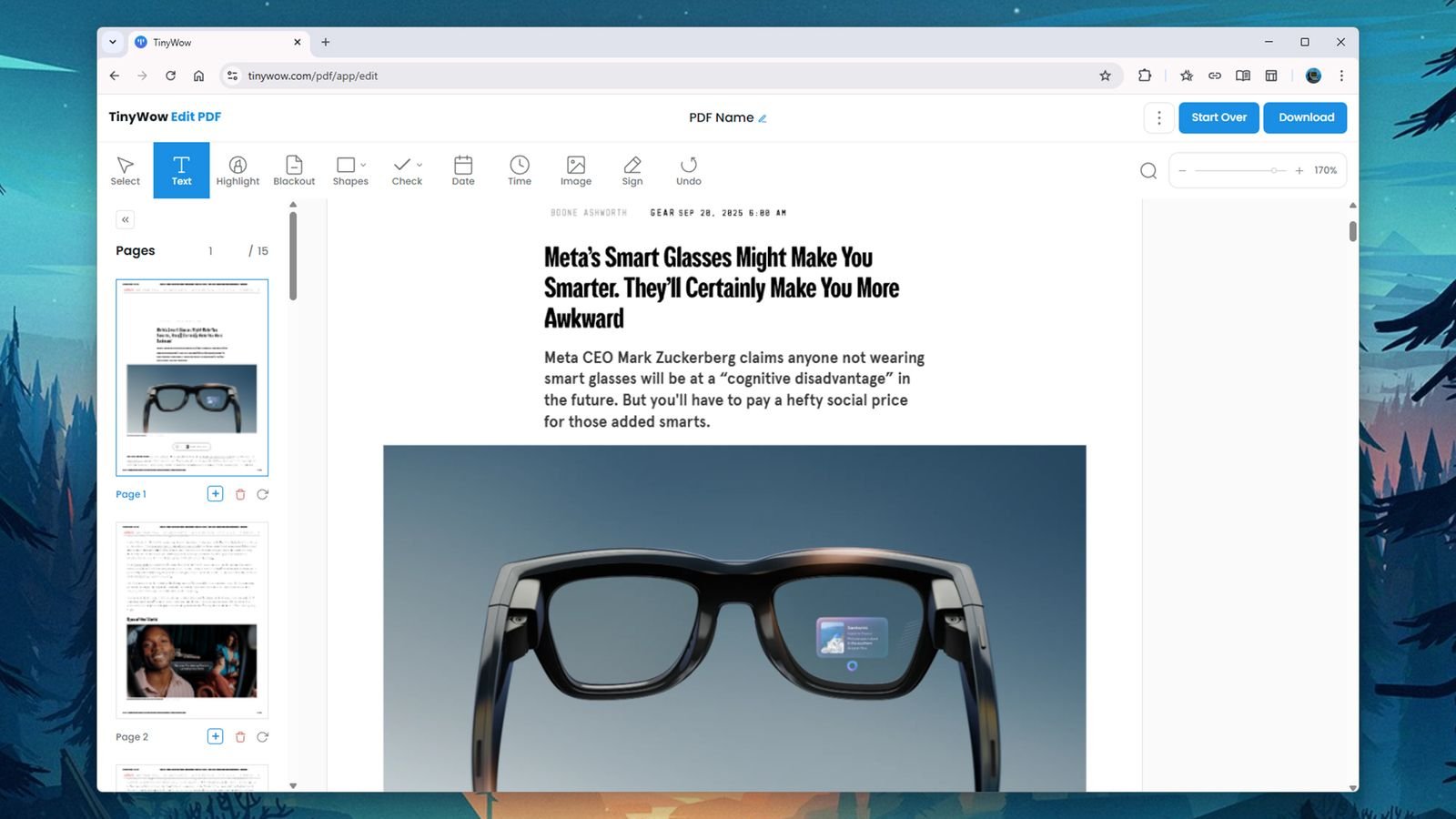 TinyWow te permite editar tus PDF de muchas maneras.