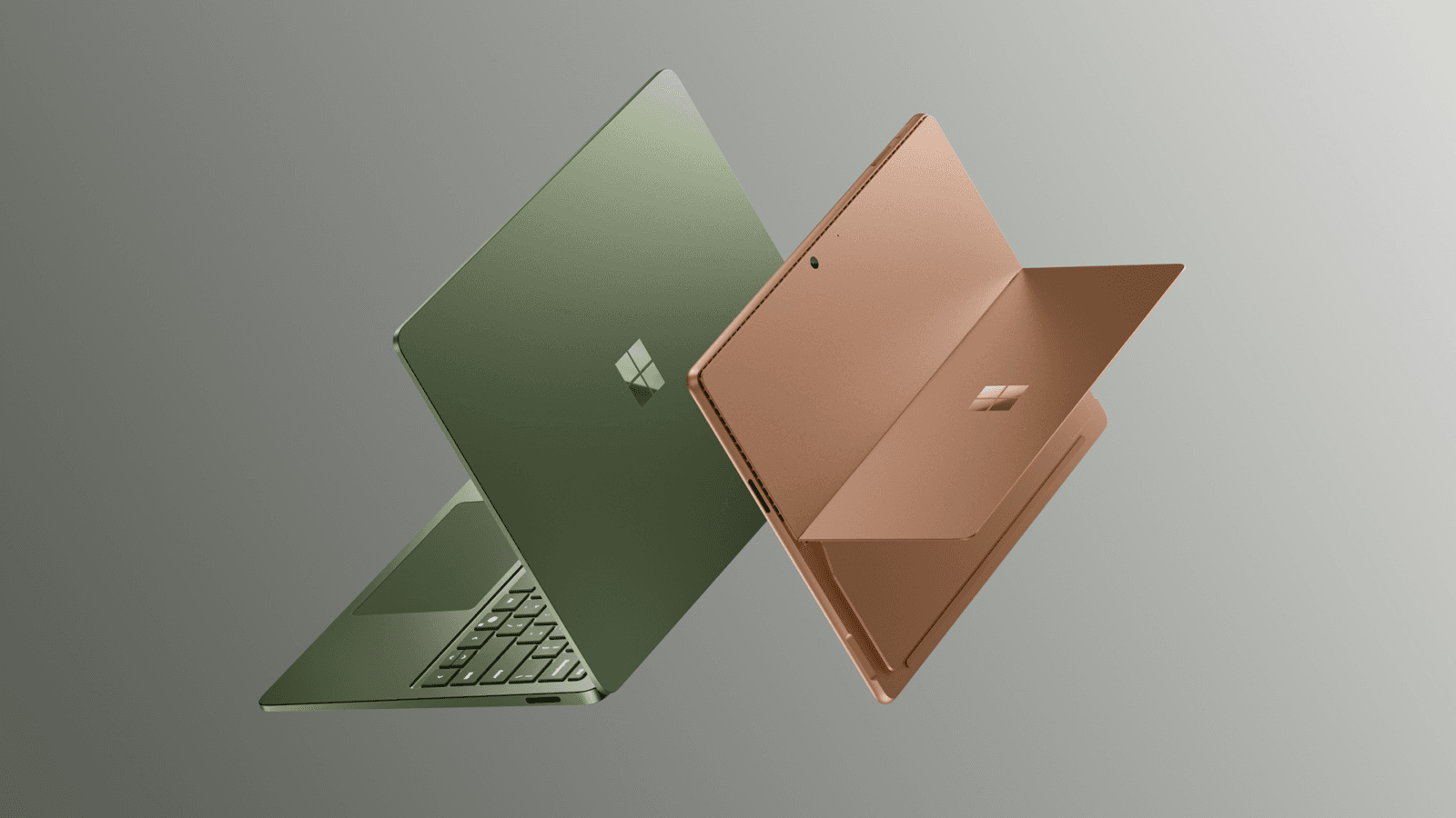 Laptop Surface en color Jade y la Surface Pro en color Dune.