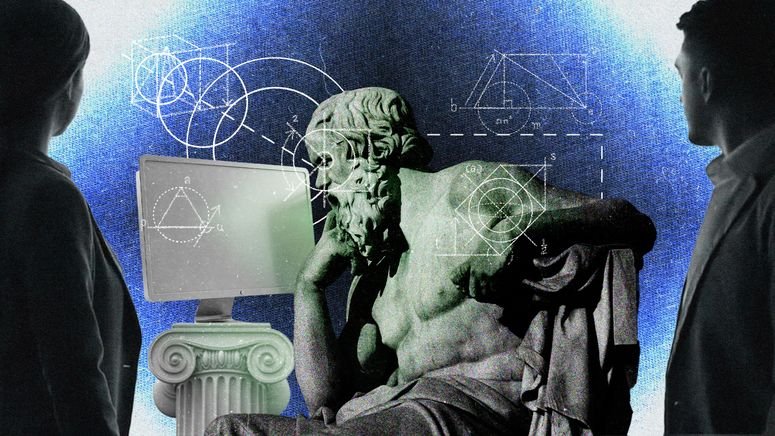 La imagen muestra a personas observando la estatua de un pensador