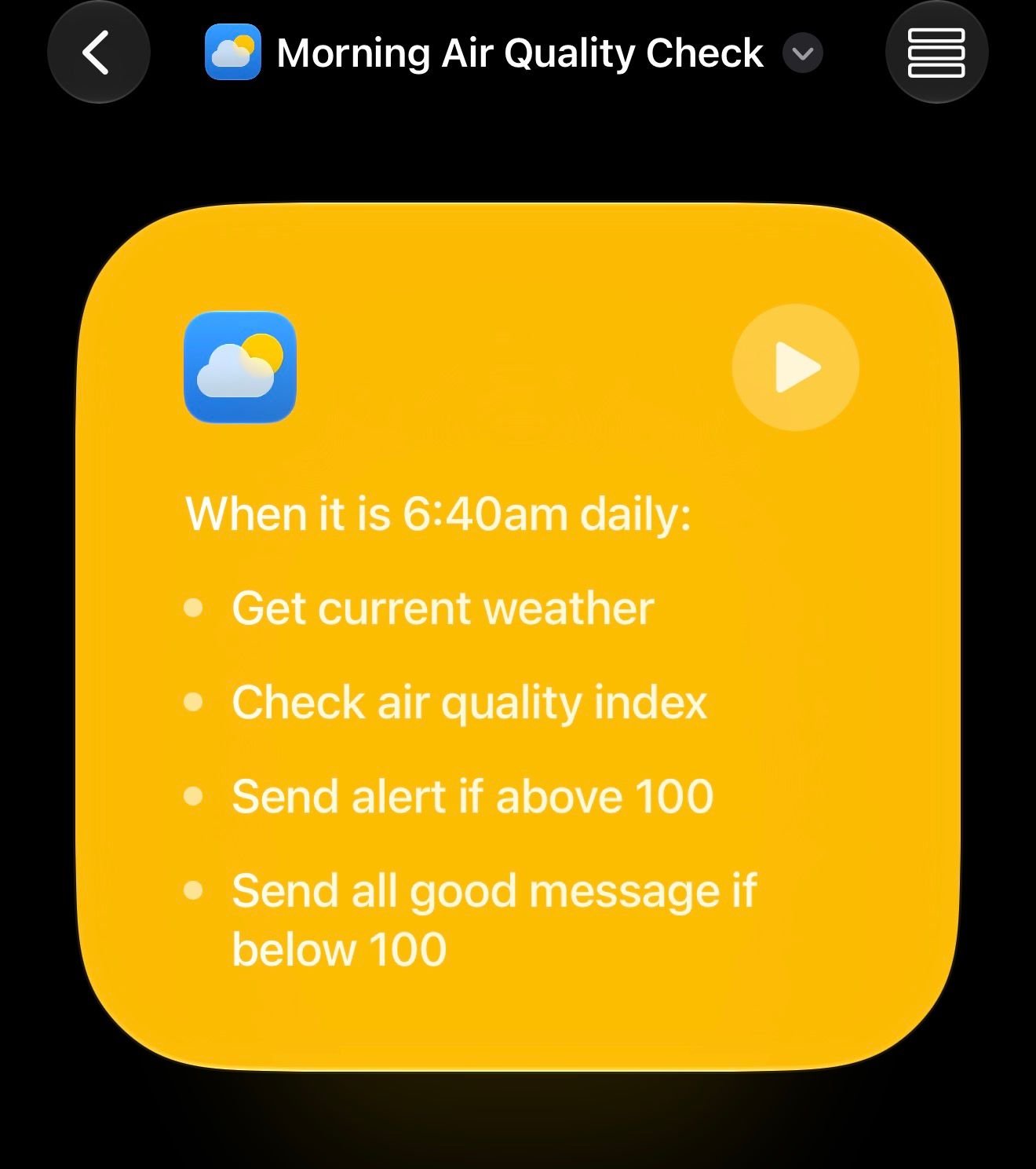 Puedes usar Atajos para recibir notificaciones de la calidad del aire.