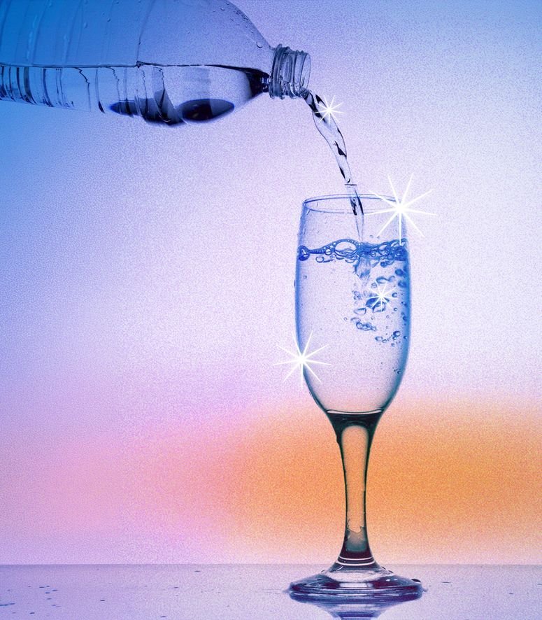 Ilustración de botella llenando una copa. 